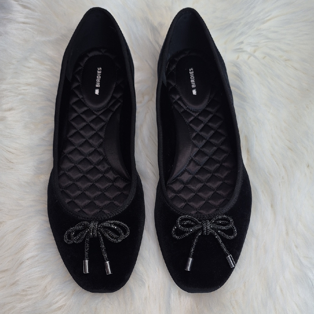 Birdies Hummingbird Black Velvet Ballet Flats
